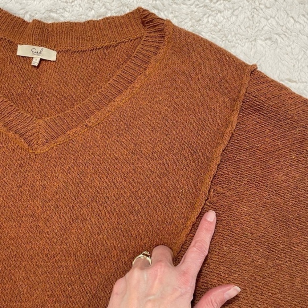 Easel Womens Size Medium Oversized V Neck Pullover Sweater Tunic Rust‎ Orange - Picture 7 of 11